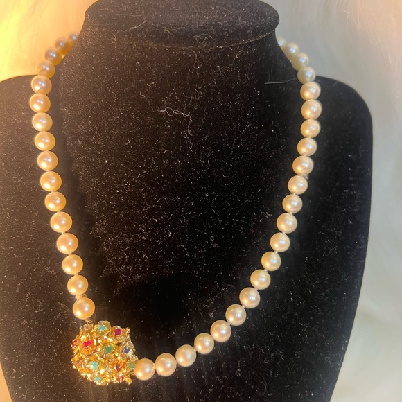 Vintage Pearls Necklace 14K Gold Multi-gems❤️💜💚💙🩵 - Picture 3 of 14